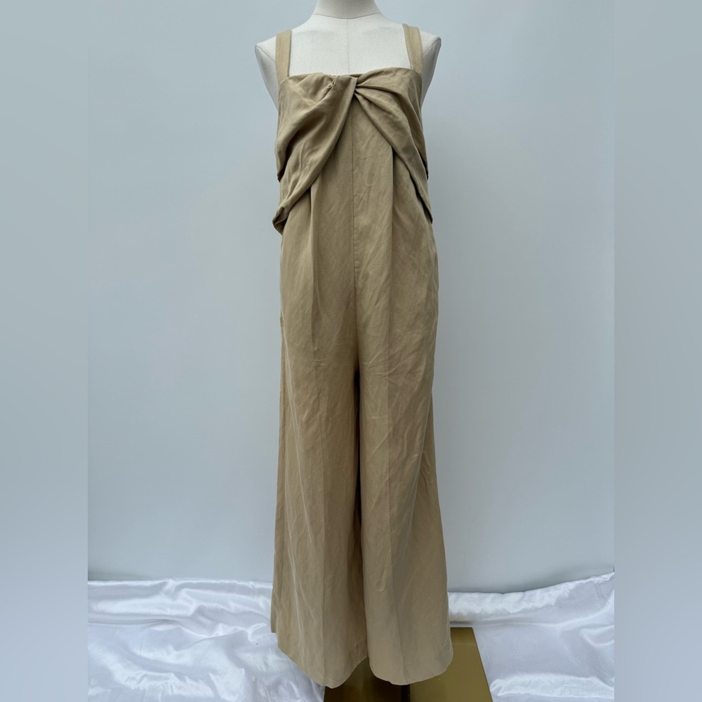 COS Tan Twist Front Wide Leg Jumpsuit Khaki Size 4 NWT Elegant Chic - Picture 2 of 15